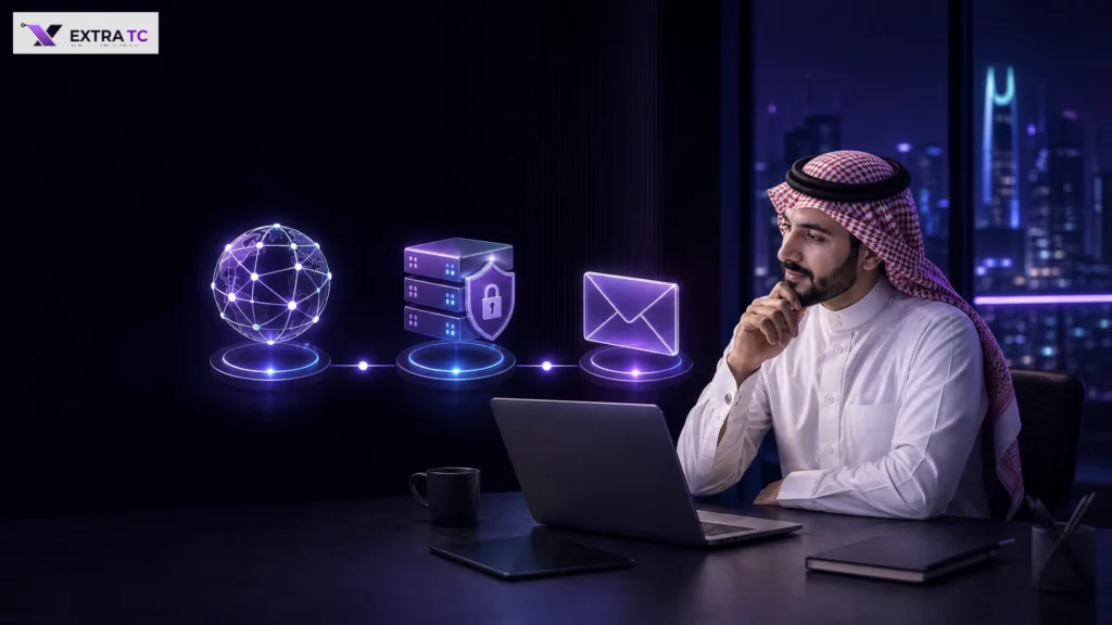 الفرق بين النطاق والاستضافة والبريد المؤسسي: ما الذي تحتاجه الشركة فعلًا؟